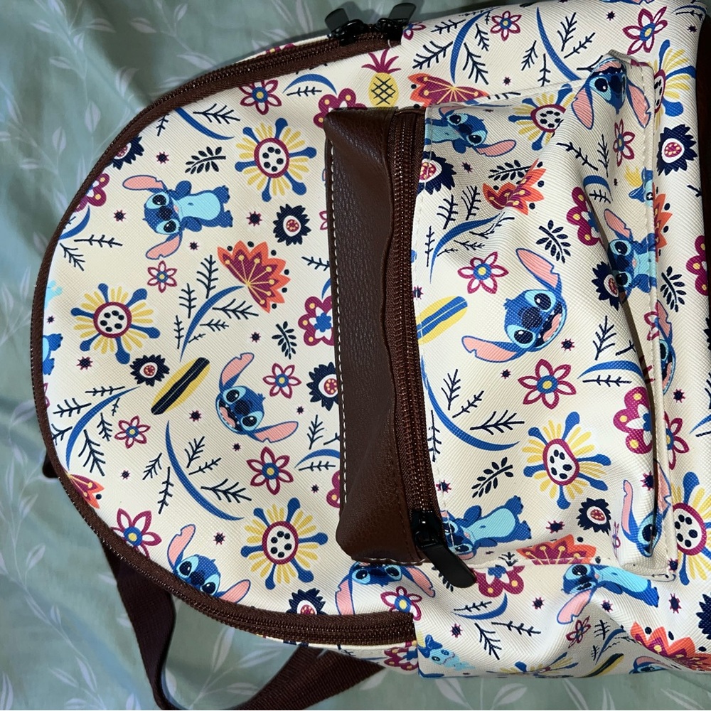 Floral Cartoon Backpack with Brown Accents